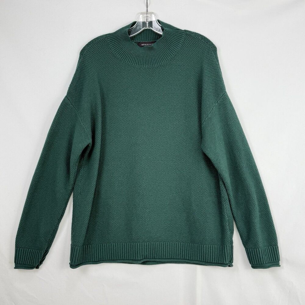 Merokeety Sweater Women’s Size XL High Neck Drop Long Sleeve Green